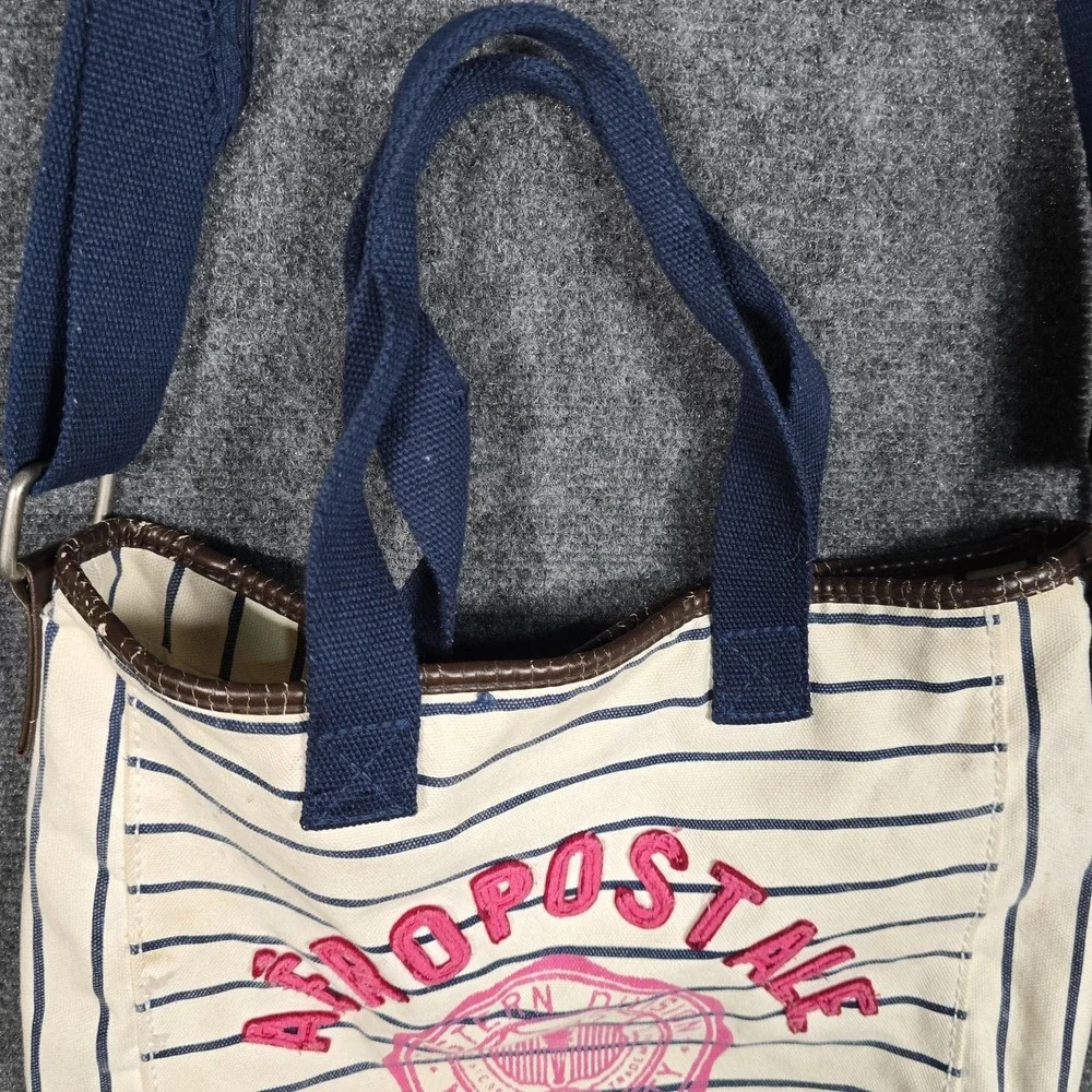 Vintage Y2K Aeropostale Tote Bag Striped NY Preppy Shoulder Aero Canvas